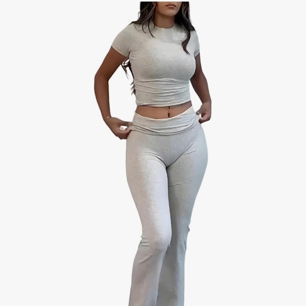 Stylish Women's Gray Flare Two-Piece Set